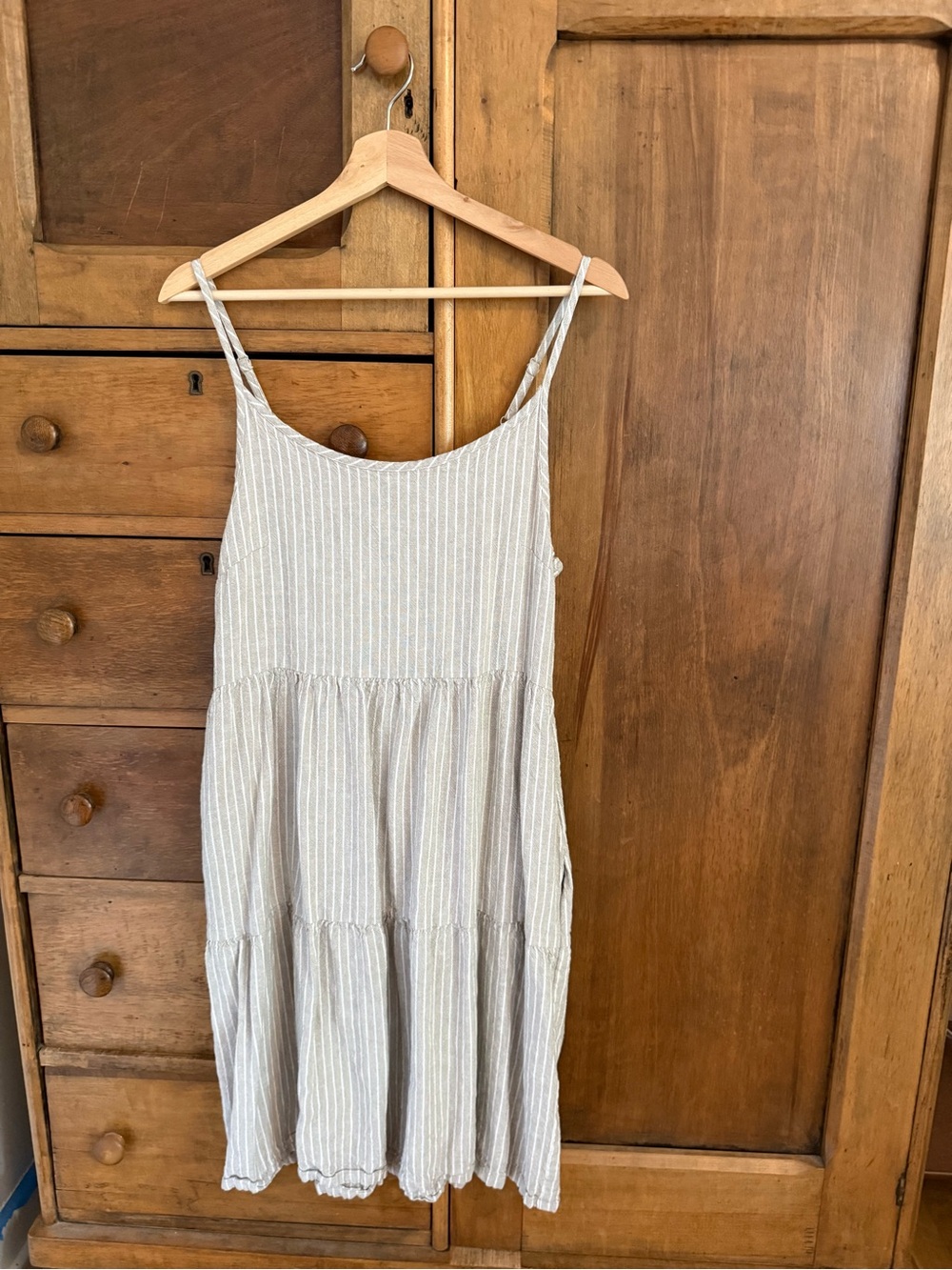 Liz Alig Linen Striped Spaghetti Strap Dress- Neutral Stripes